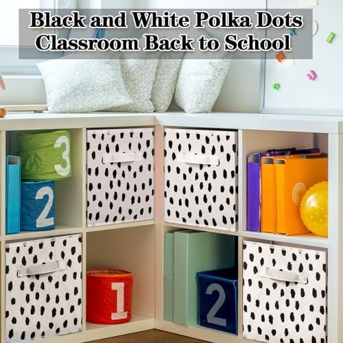 Chunful 6 Pcs 11" Fabric Cube Storage Bin Foldable Black White Polka Dots - Image 4