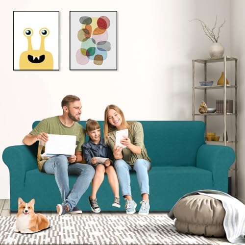 MAXIJIN Stretch Oversized Couch Covers for 3 Cushion Couch (91"-110"), 1-Piece Large Sofa Cover Slipcover Furniture Protector for Kids,Dogs (Extra Large, Diamond Pattern Blackish Green) - Image 2