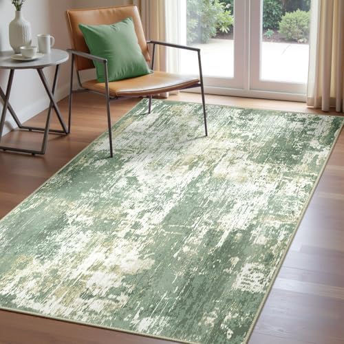 RELEANY Washable 3'x5' Abstract Area Rug for Living Room Light Green by RELEANY
