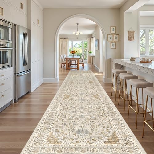 Madane Hallway Runner Rug 3x16 Washable Kitchen Runners Long, Beige/Blue by Madane