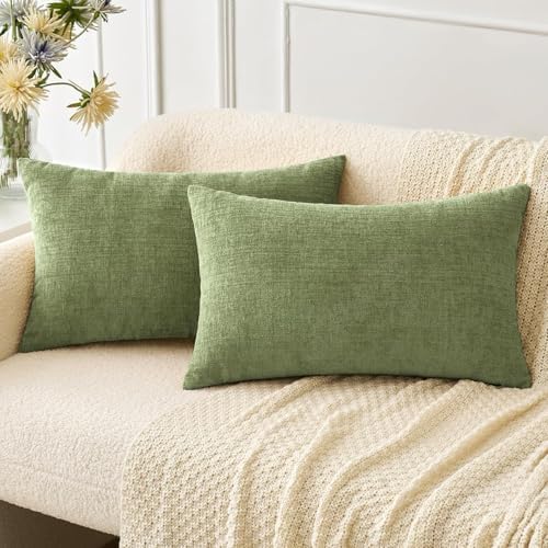 MIULEE Soft Chenille Lumbar Throw Pillow Covers Sage Green 14x22 Pack of 2 by MIULEE