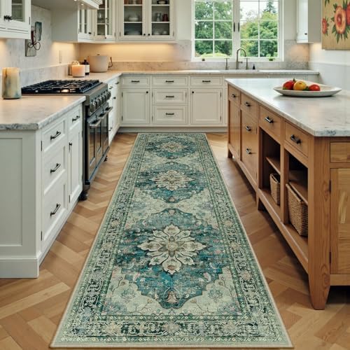 RELEANY Washable Area Rug, Runner 3'x9', Blue/Vintage Dark Blue by RELEANY