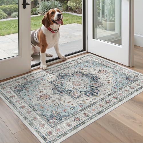 Madane Washable Entry Rug 3x4 Area Rugs for Entryway Kitchen, Blue by Madane