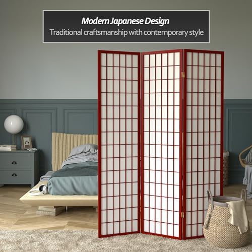 Red Lantern 6 ft. Tall Window Pane Shoji Screen - Rosewood - 3 Panels - Image 2