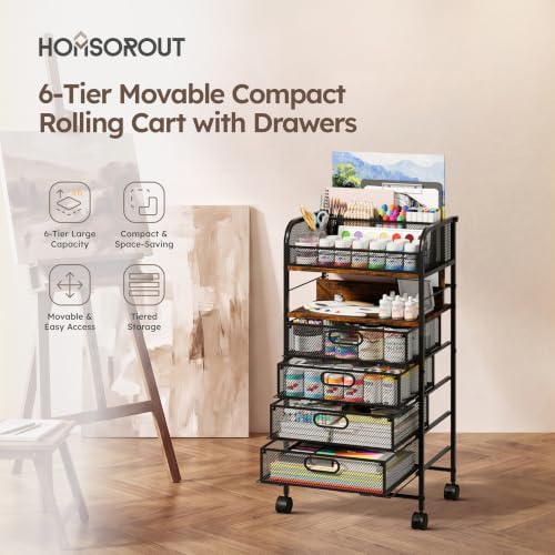Homsorout Rolling Art Cart with 4 Drawers, Rustic - Image 2