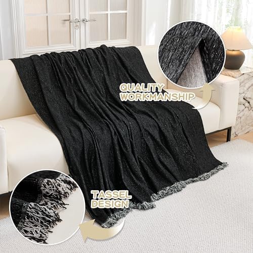 MYSKY HOME Couch Cover for Dogs Washable Couch Covers Couch Covers for Sofa Couch Cover 2 Cushion Sofa Non Slip Dogs Furniture Protector with Tassels Chenille Sofa Covers for Pets, 71"x102", Black - Image 3