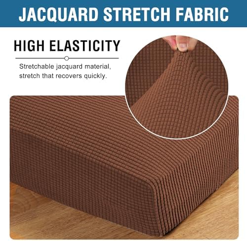 H.VERSAILTEX Super Stretch Individual Seat Cushion Covers - Sofa & Couch Cushion Slipcover Sets - Thick Jacquard Textured Twill Fabric (3 Piece, Caramel) - Image 4