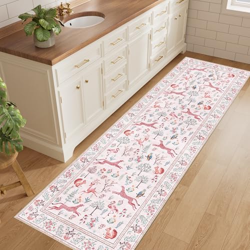 DUKINO 2x6 Runner Rug, Washable Animal Kitchen Rugs Non Slip, Pink - Image 3