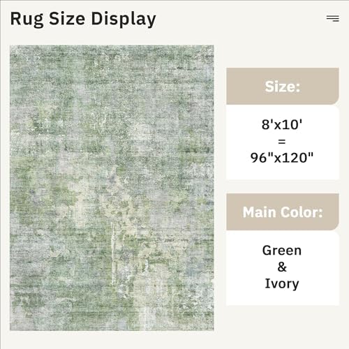 Soalmost Abstract Rug 8x10 Large Living Room Area Rugs Washable Green/Ivory - Image 5