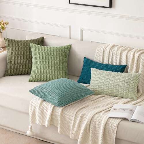 MIULEE Corduroy Decorative Throw Pillow Covers 20x20 Teal Green Pack of 2 - Image 4