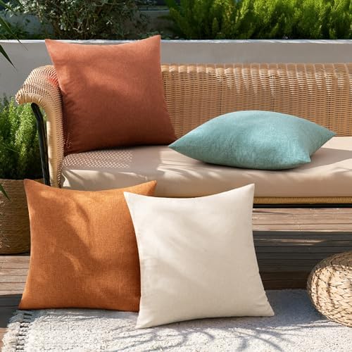 MIULEE Pack of 4 Decorative Outdoor Throw Pillow Covers Linen Waterproof Pillow Covers Summer Farmhouse Cushion Cases for Patio Garden Tent Balcony Couch Sofa 18x18 Inch Orange Rust - Image 3