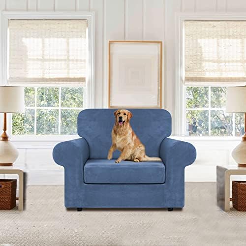 WEERRW Velvet Stretch 2 Pieces Chair Sofa Slipcovers Washable, Light Blue - Image 2