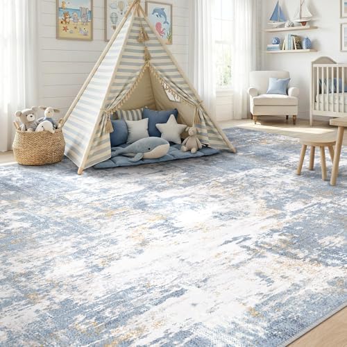 RELEANY Washable 9'x12' Abstract Area Rug for Living Room Light Blue - Image 4