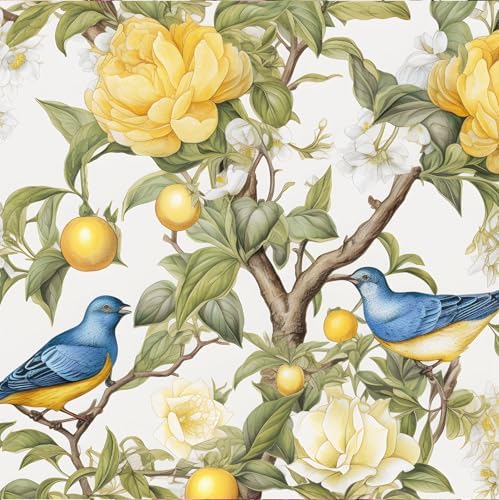 Danodoi Yellow Vintage Lemon Bird Peel and Stick Wallpaper 17.5" x 118" | Waterproof Vinyl Self Adhesive Removable Renter Friendly Floral Contact Paper by DANODOI