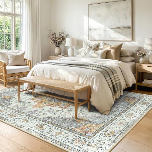 RELEANY Washable Area Rug, 8'x10', Beige/Carbon Grey/Orange - Image 2