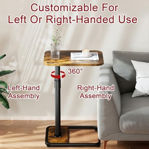 GOYLSER C-Shaped Tables Small Swivel End Table, Height Adjustable Side Tables Living Room, Rotating Snack Couch Wooden Tv Trays for Eating On Couch, Rustic Brown - Image 5