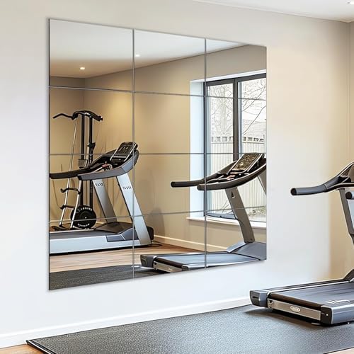 VASUHOME Glass Full Length Wall Mirror Tiles - [12 x10 Inch - 12PCS] HD Gym Mirrors for Home Gym, Full Body Long Mirror for Bedroom, Living Room, Door, Closet by VASUHOME