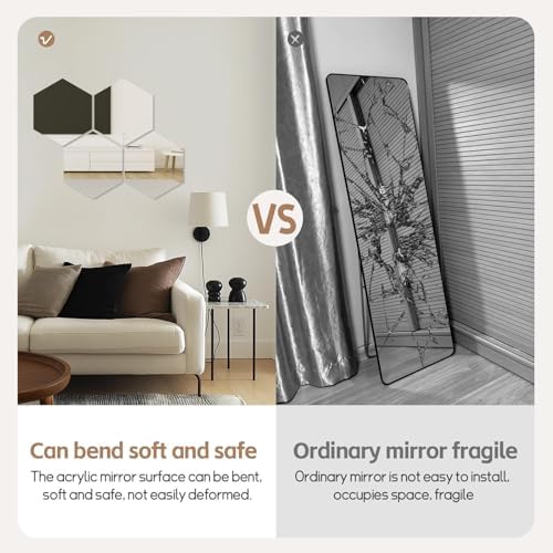 Hexagon Mirror Stickers for Walls 4 Packs 11.8''x11.8'' Stick on Mirrors - Image 3