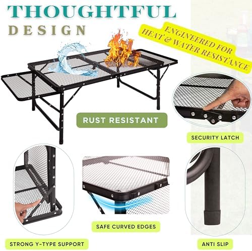 Folding Table w/ Carry Bag, Paper Towel Holder, Garbage Holder, Wing Panels, 3x2 FT Foldable Table for Portable Grill, Picnic, Outdoor, Beach, Small Folding Table Adjustable Height,Camping Table, BBQ - Image 5