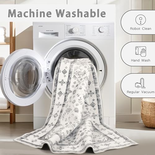 8x10 Washable Area Rugs for Living Room,Bedroom,Dining Room - Neutral Grey - Image 4