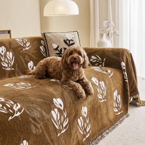 Couch Cover for Dogs Washable Sofa Cover, Sectional Couch Covers, Sofa Covers for 2 Cushion Couch, Non Slip Stripe Sofa Slipcovers Furniture Protector (Floral ‌Brown 71x150) by Unknown