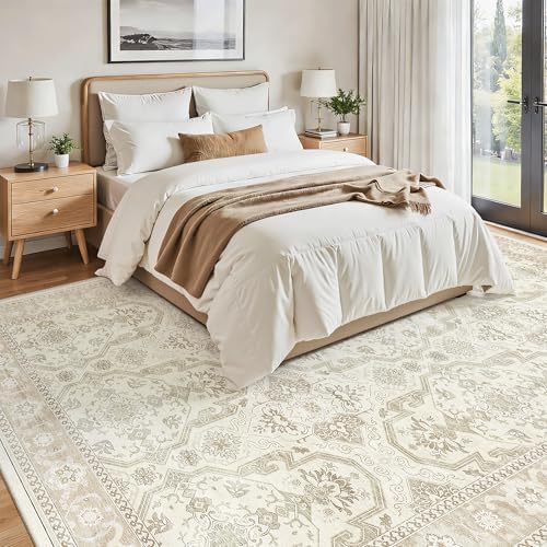 Soalmost 9x12 Area Rugs for Living Room Washable Rug Non-Slip Beige/Brown - Image 4