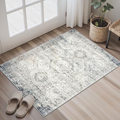 Soalmost 2x3 Washable Rugs for Kitchen, Entryway, Small Area Rug Blue/Ivory by Soalmost