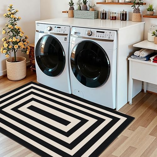 Modern Outdoor Rug - 28" x 43" Front Door Mat Indoor Outside Entrance Non-Slip Washable Outdoor Mat Black White Geometric Rug for Entryway Kitchen Bedroom Layered Doormat for Front Porch - Image 6