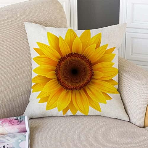 TSSOHU Sunflower Flower Cotton Burlap Linen Throw Pillow Case Cushion Cover Sofa Outdoor Decorative Square 18X18 Inches - Image 2