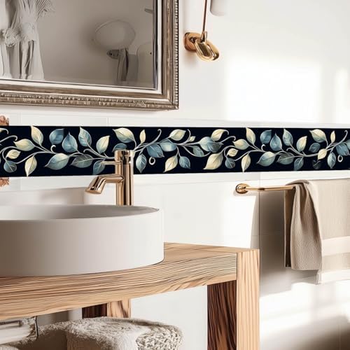 IVN Wallpaper Border Peel and Stick Wall Blue Leaves 4x196 Inch - Image 6