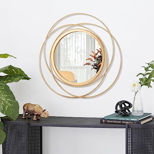 Gold Art Large Round Mirror with Iron Metal Wire Frame Wall-Mounted Mirror for Home Decor Living Room Bedroom Bathroom Entryway 16" - Image 2