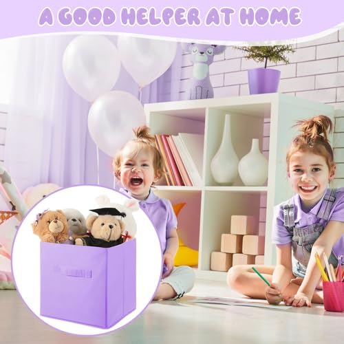 Yinder 12 Pcs Cube Storage Bin Purple 10.5''x10.5''x11'' Storage Bins for Playroom Decor Colorful Bins for Kids Foldable Baskets for Nursery Organizer Boxes Fabric Boxes - Image 3