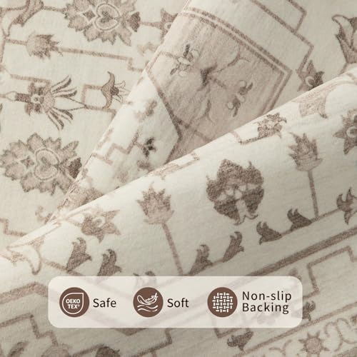 Rugxara 5X7 Washable Area Rug for Living Room, Vintage Neutral Beige - Image 4