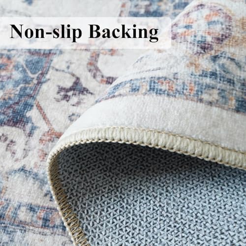 4x6 Living Room Area Rugs: Washable Boho Bedside Rugs Non-Slip Low Pile Small Carpet for Kitchen Bedroom Non-Shedding Floor Mat for Kids Room Office Dining Room(4x6，Brick) - Image 3