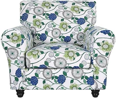 SearchI Stretch Sofa Cover Printed Couch Covers, Floral Pattern 2 Piece Armchair Slipcover with Separate Chair Cushion Cover, Washable Furniture Protector for Living Room(Armchair, Green Flowers) by SearchI