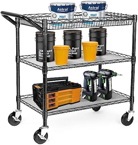 WDT 990Lbs Capacity Heavy Duty Rolling Utility Cart, NSF Rolling Carts with Wheels,Commercial Grade Metal Cart with Handle Bar & Shelf Liner,Trolley Serving Cart for Restaurant,Kitchen,Black - Image 3