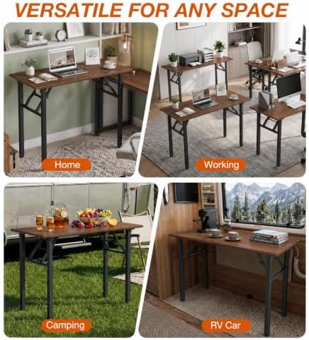 XBurmo Folding Desk Foldable Table, No Assembly 43.3" Foldable Desk Space-Saving Workstation for Small Space, Computer Table, Flat Storage for Home Office, Bedroom, Dorm, Study Room, Dark Walnut - Image 7
