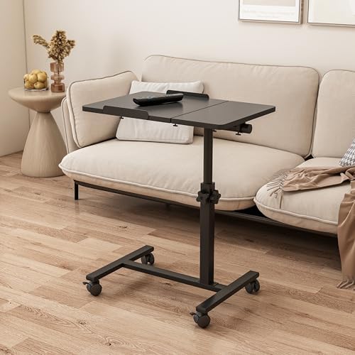 Rolling Over Bed Table Adjustable Height with Wheels Side Table for Couch Laptop Desk Hospital Overbed Table Couch TV Tray Table Computer Workstation-Frosted Black - Image 2