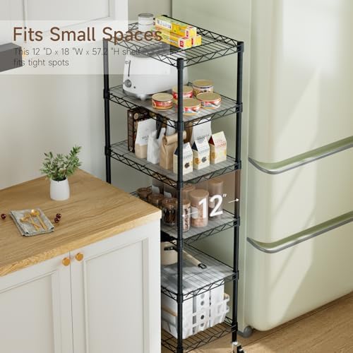 Golpart Small Shelves Storage Wire Metal Adjustable Shelf Unit with Wheels - Image 6