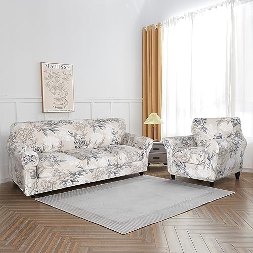 SearchI Stretch Sofa Cover Printed Couch Cover, Floral Pattern 3 Pieces Loveseat Slipcover with 2 Separate Cushion Cover, Washable Furniture Protector for Living Room(Loveseat, Flower Shadow) - Image 5