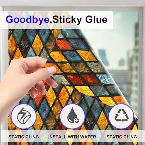 Window UV Protection Rainbow Privacy Film:Non-Adhesive Static Cling Decorative Window Film with Installation Tools,Stained Glass Window Film for Kitchen,Bathroom,and Shower Doors,16.9 x 39.4 inches. - Image 4