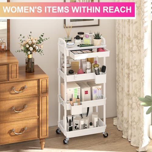Goovilla 4 Tier Rolling Utility Cart Organizer with Removable Drawer, White - Image 5