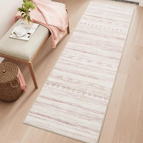 2x6 Pink Runner Rug Machine Washable Non Slip Area Rug Distressed Neutral Moroccan Boho Rug Ultra Soft Floor Runners for Hallways for Entryway Laundry Room Kitchen - Image 4