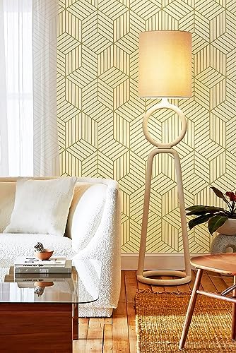 CiCiwind Beige and Gold Peel and Stick Wallpaper Gold Striped Hexagon Contact Paper Removable Self Adhesive Wall Paper Geometric Waterproof Vinyl for Wall Cabinet Shelf Drawer Decor 15.7"x472" - Image 4