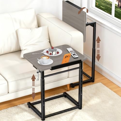 Upgrade Tv Tray Table Set of 2, 8-Level Adjustable Height Couch Side Table, 90° Tilt Angle Foldable C-Shaped End Table with Phone & Tablet Slot for Sofa, Bed, Chair Living Room (Lvory Gray） by Dataroad+Selead