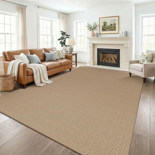 KOZYFLY Farmhouse 7.5x10 Rugs for Living Room, Non Slip Woven Area Rugs, Braided Floor Carpet for Entryway, Kitchen, Bedroom, Dining Room, Office, Cotton Rug Indoor Decor, Orange Beige/Tan/Brown by KOZYFLY
