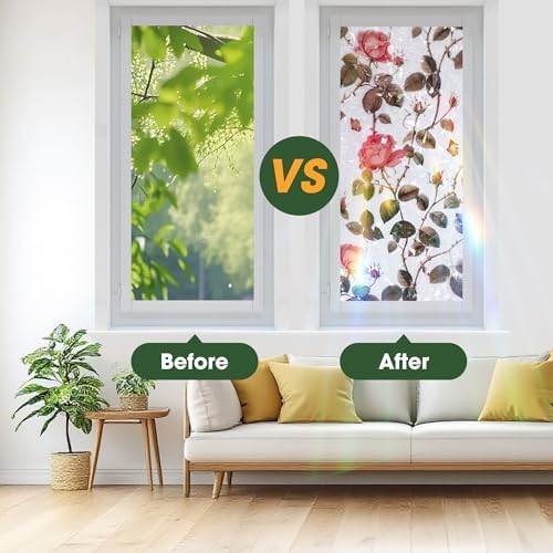 Window Privacy Film Stained Glass Window Film Decorative Static Cling Frosted Glass Cover Window Tint for Home Non-Adhesive 3D Laser UV Blocking - Image 5
