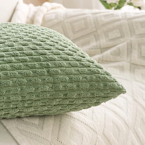 Set of 4 Sage Green Decorative Throw Pillow Covers 20x20 Inch Corduroy Pillow Covers for Bed Couch Sofa Living Room Soft Square Cushion Cases - Image 7