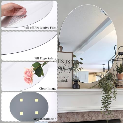 JUNEBRUSHS Oval Mirror, Acrylic Oval Bathroom Mirrors 17x14 Inchs - Image 2