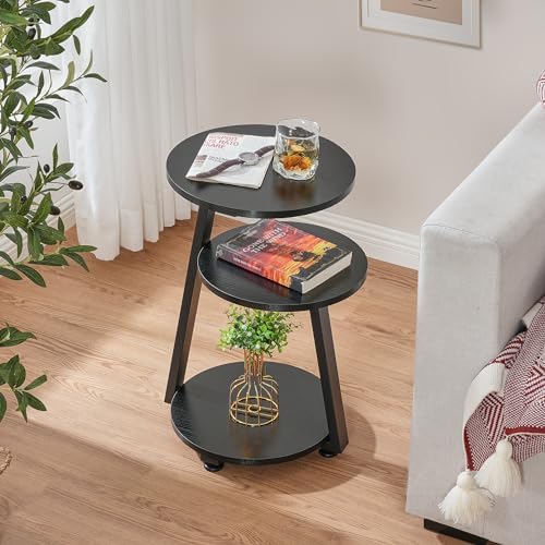 BEWISHOME Round End Table Side Table with Metal Frame, Black KTZ41B - Image 4
